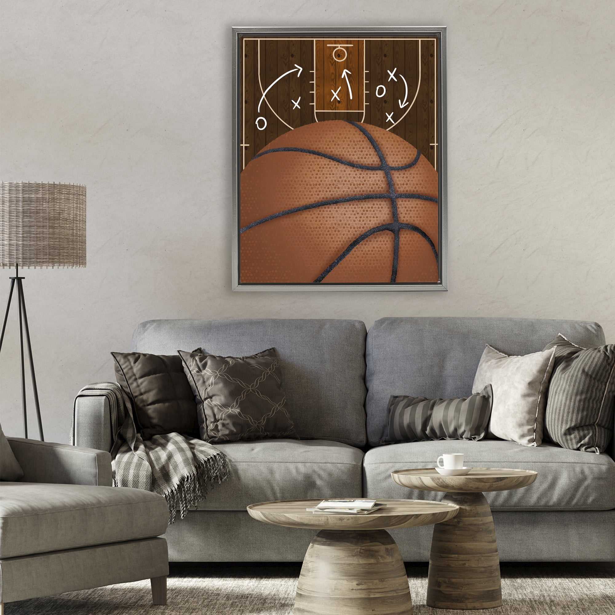 Stupell Industries Basketball Court Tactics Gray Framed Floater Canvas Wall Art, design by Jennifer Stith
