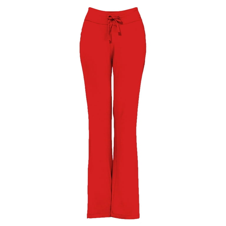 Wide Leg Yoga Pants Women's Loose High Waist Palazzo Lounge Pants Workout  Lace-up Flare Leggings Casual Trousers (XX-Large, Red) 