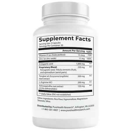 Testosterone Booster Exuberant for Men by PureHealth Research, 6 Bottles
