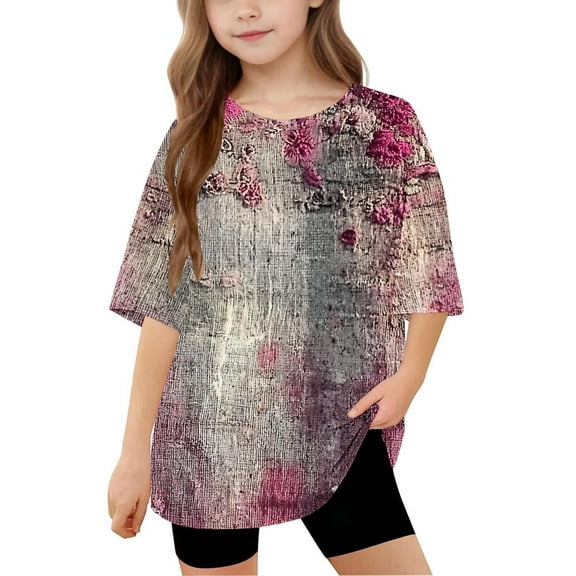 Girls Shirts Size 14 16 Crew Neck Tshirts Short Sleeve Tops for Teens Floral Print Tops Y2k Top for Girls reorder items