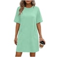 thumbnail image 2 of QSAWXQZ Women Plus T Shirt Dress Pockets Short Sleeve Crew Neck Loose Mini Dress for Summer 4XL, 2 of 6