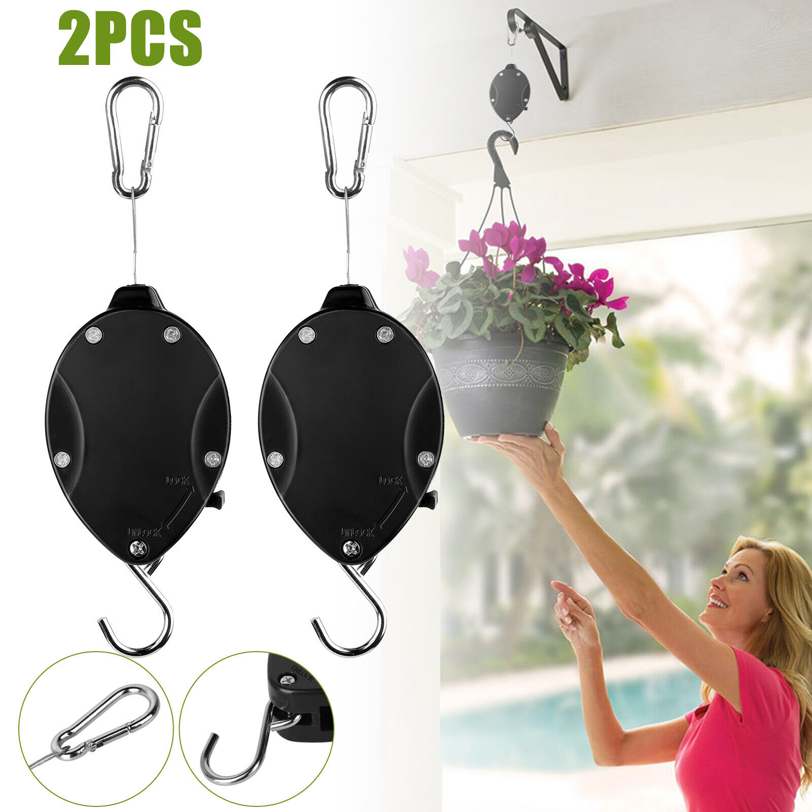 Retractable Pulley Hanging Basket Pull Down Hanger Garden Plant Hooks w