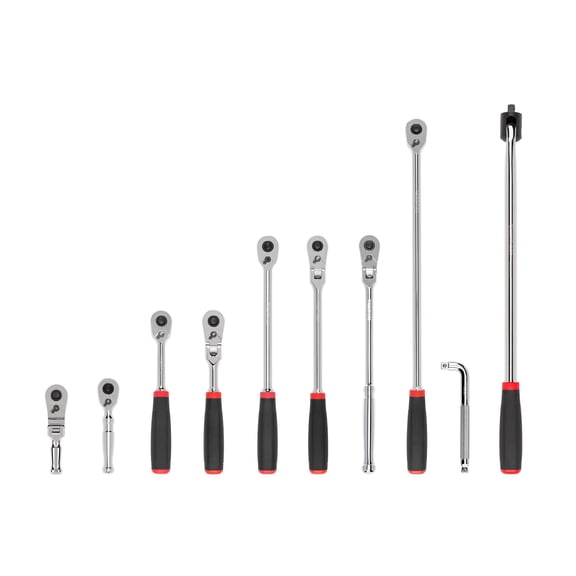 TEKTON 3/8 Inch Drive Quick-Release Comfort Grip Ratchet, L-Handle, and Breaker Bar Set (10-Piece) | SDR99102