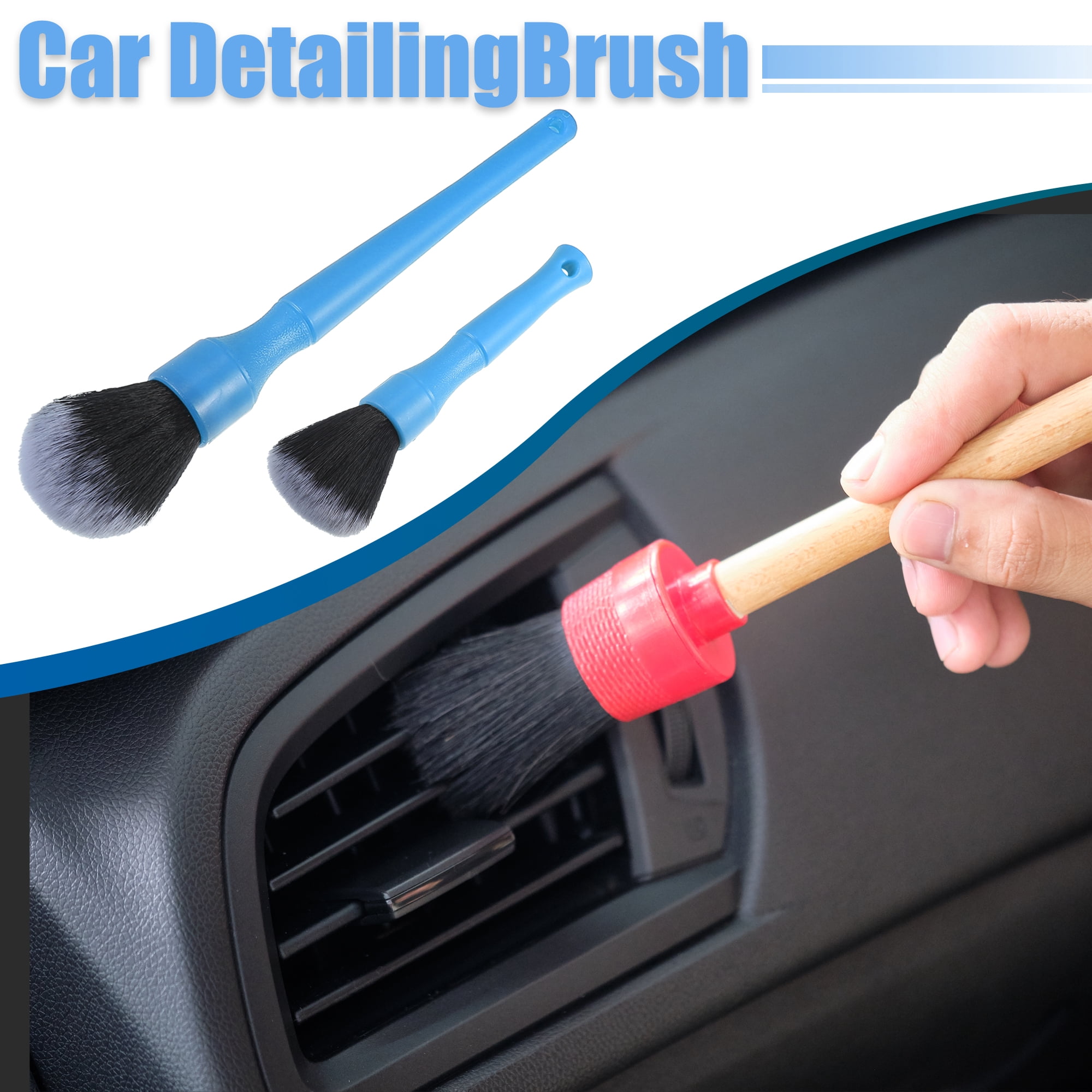 Unique Bargains 2pcs Car Detailing Brush Set Ultra Soft Synthetic PBT Brush Blue
