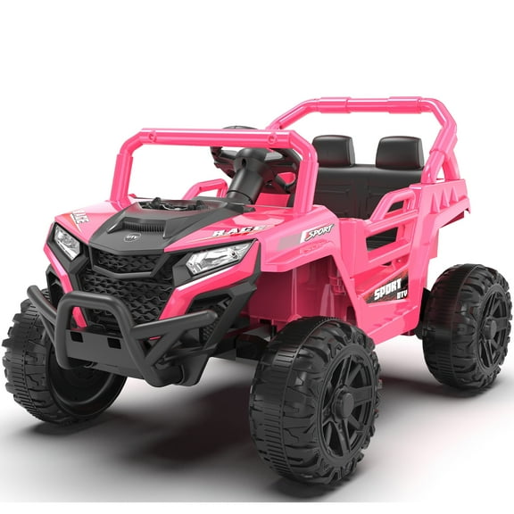 iRerts 12v Ride on Cars with Remote Control, Electric Ride on Toys UTV for Kids Boys Girls Ages 3-5 Gifts, Kids Cars Ride on Vehicles with Bluetooth, MP3 Music Playback, LED Light, Horn, Pink