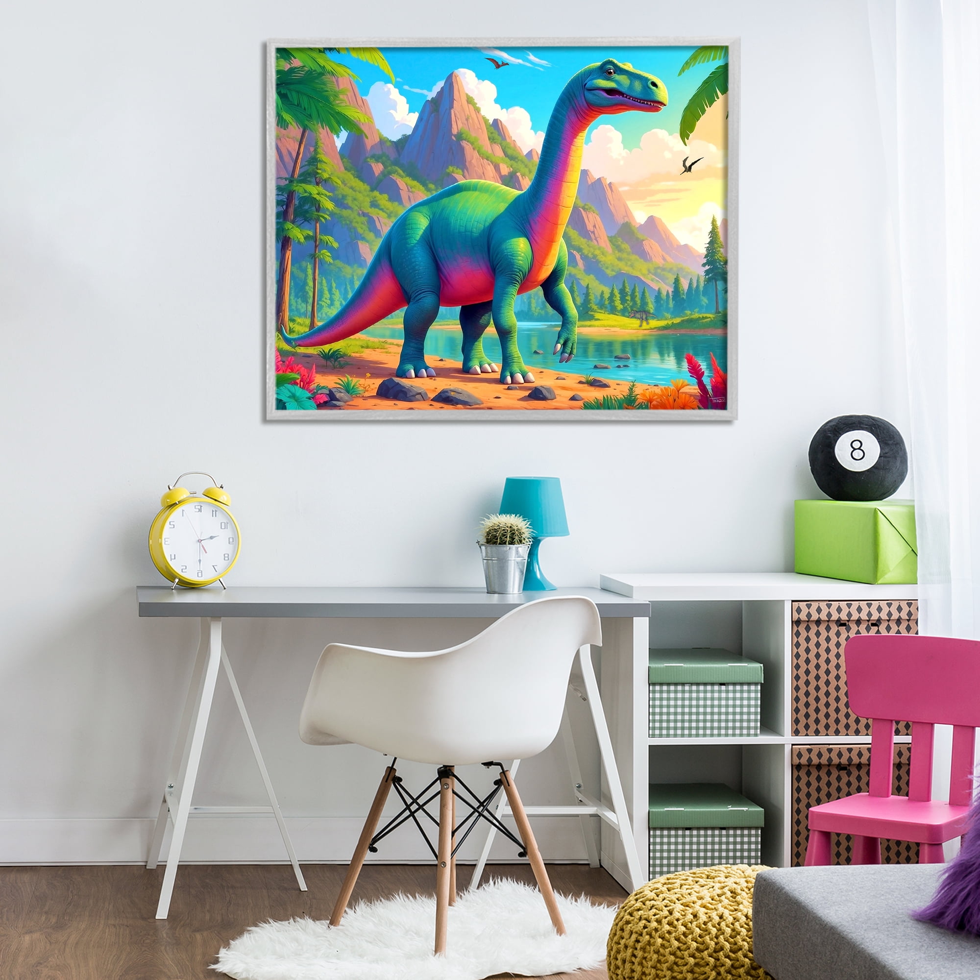 Stupell Industries Vibrant Brontosaurus by River Gray Framed Giclee Art, design by Tabz Jones
