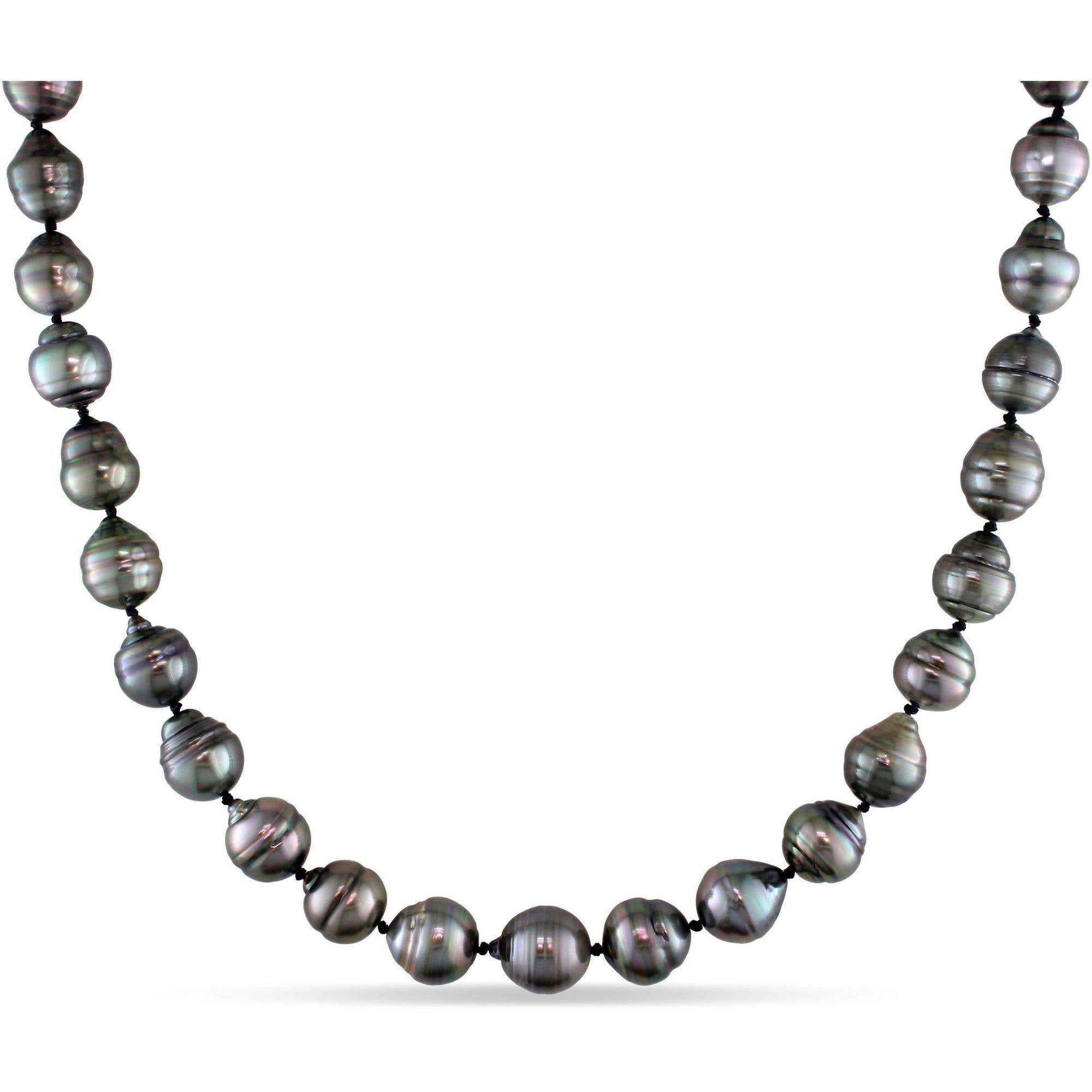8-11mm Black Tahitian Pearl 14kt White Gold Strand Necklace, 17" by Generic