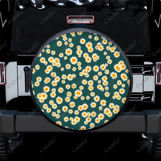 Colorful Floral Daisy Seamless Pattern Polyester Universal Spare Wheel Tire Cover Wheel Covers for Trailer RV SUV Truck Camper