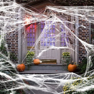 Halloween Giant Spider Webs Decorations, Large Outdoor Yard Decor Scary 12 Fake Spiders 200 Triangular Spiderweb Lawn Indoor Home Haunted House D Cor