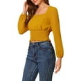 thumbnail image 4 of INSPIRE CHIC Women's Casual Ruffle Neck Swiss Dots Semi-Sheer Blouse Yellow S, 4 of 6