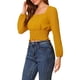 thumbnail image 4 of Blusa semi-translúcida con cuello de volantes de puntos suizos INSPIRE CHIC para mujer, color amarillo, talla S, 4 of 6