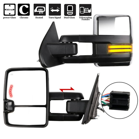 ECCPP Towing Mirrors, A Pair of Exterior Automotive Mirror fit 2014-2018 for Chevy Silverado for GMC Sierra with Running Reversing Lights Power Operation Heated Arrow Signal Chrome Housing