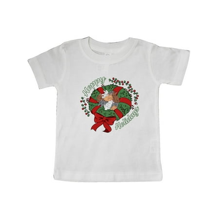 

Inktastic Hoppy Holidays Bunnies in Christmas Wreath with Red Bow Gift Baby Boy or Baby Girl T-Shirt