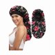 thumbnail image 1 of wonima11 Long Satin Braids Bonnet for Women - 2 Layer Silk Bonnet for Braids Elastic Hair Sleeping Cap with Wide Band Nightcap (Flower(Black)), 1 of 1