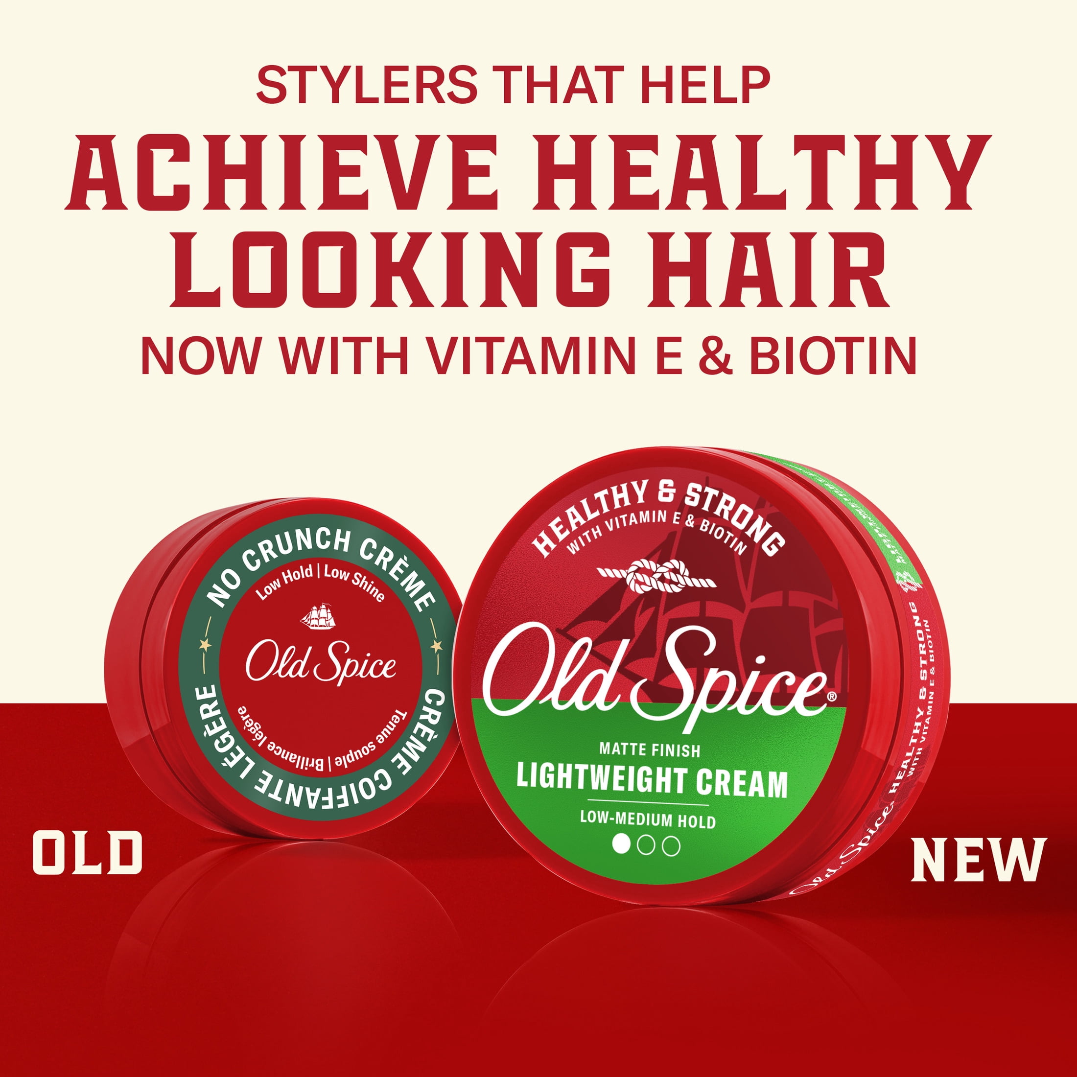 Old Spice Lightweight Cream for Men, Healthy and Strong with Vitamin E and Biotin, Men's Hair Styling Lightweight Cream, Low-Medium Hold, Matte Finish, 2.22 oz