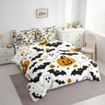 thumbnail image 3 of jejeloiu Spooky Halloween 7-Piece Bedding Comforter Set,Cartoon Pumpkin Lantern King Bedding Sets,Black Bats Bed Sheets For Boys Kids,Luxury Bedroom Decor Reversible, 3 of 8