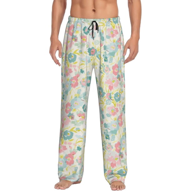 Fotbe Watercolor Wildflowers Pantalones de Pijama para Hombre, Pantalones de Dormir, Pantalones de Casa con Cintura Ajustable y Bolsillos-XX-Large