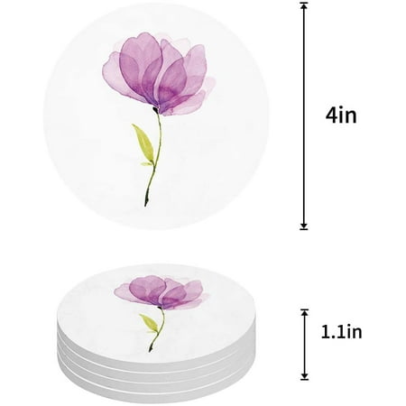 

ZHANZZK Watercolor Style Spring Purple Flower Set of 4 Round Coaster for Drinks Absorbent Ceramic Stone Coasters Cup Mat with Cork Base for Home Kitchen Room Coffee Table Bar Decor