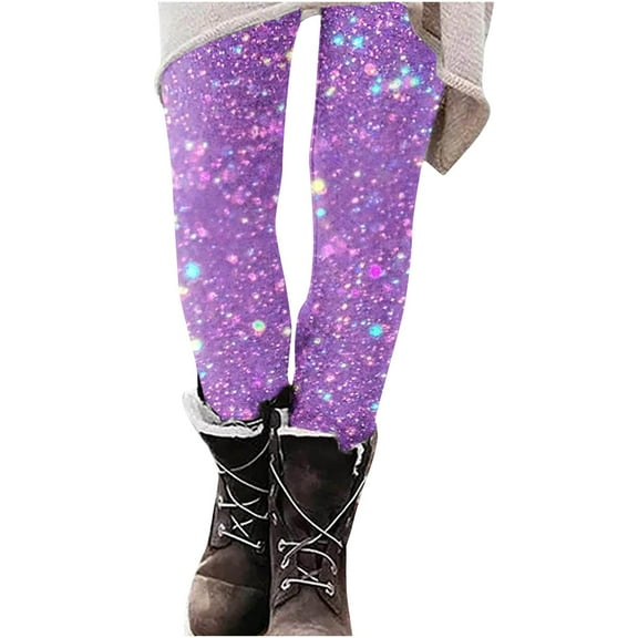 Byworldtasic Pants for Women Black Sequin Leggings for Women High Waisted Print Pants Stretch Slim Fit Long Sparkly Legging