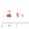thumbnail image 2 of Sterling Silver orange enamel flower with green enamel center post earrings, 2 of 4