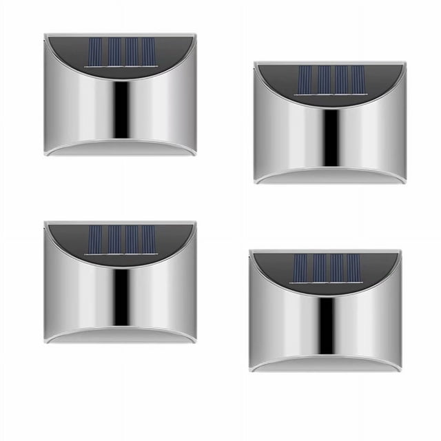Luz solar de pared para área familiar, seguridad, poste y escalera para puerta de cerca solar para exteriores, resistente a la intemperie, sin cableado, acero inoxidable (4 piezas, luz blanca cálida) brillar Electrónica