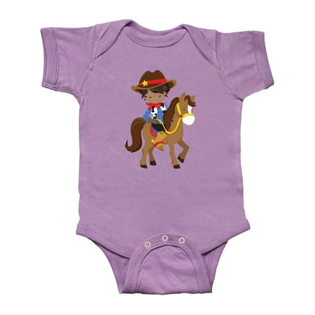 

Inktastic African American Boy Little Cowboy Brown Horse Gift Baby Boy Bodysuit