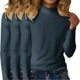 thumbnail image 5 of Women's Solid Color Mock Neck Thermal Sweater, 3-Pack Soft Base Layer Tops, Mid Neck Pullover for Women, Warm Fleece Lined Knit Shirts, Value Set of Comfortable Everyday Wear Mid Neck Sweaters Green, 5 of 7