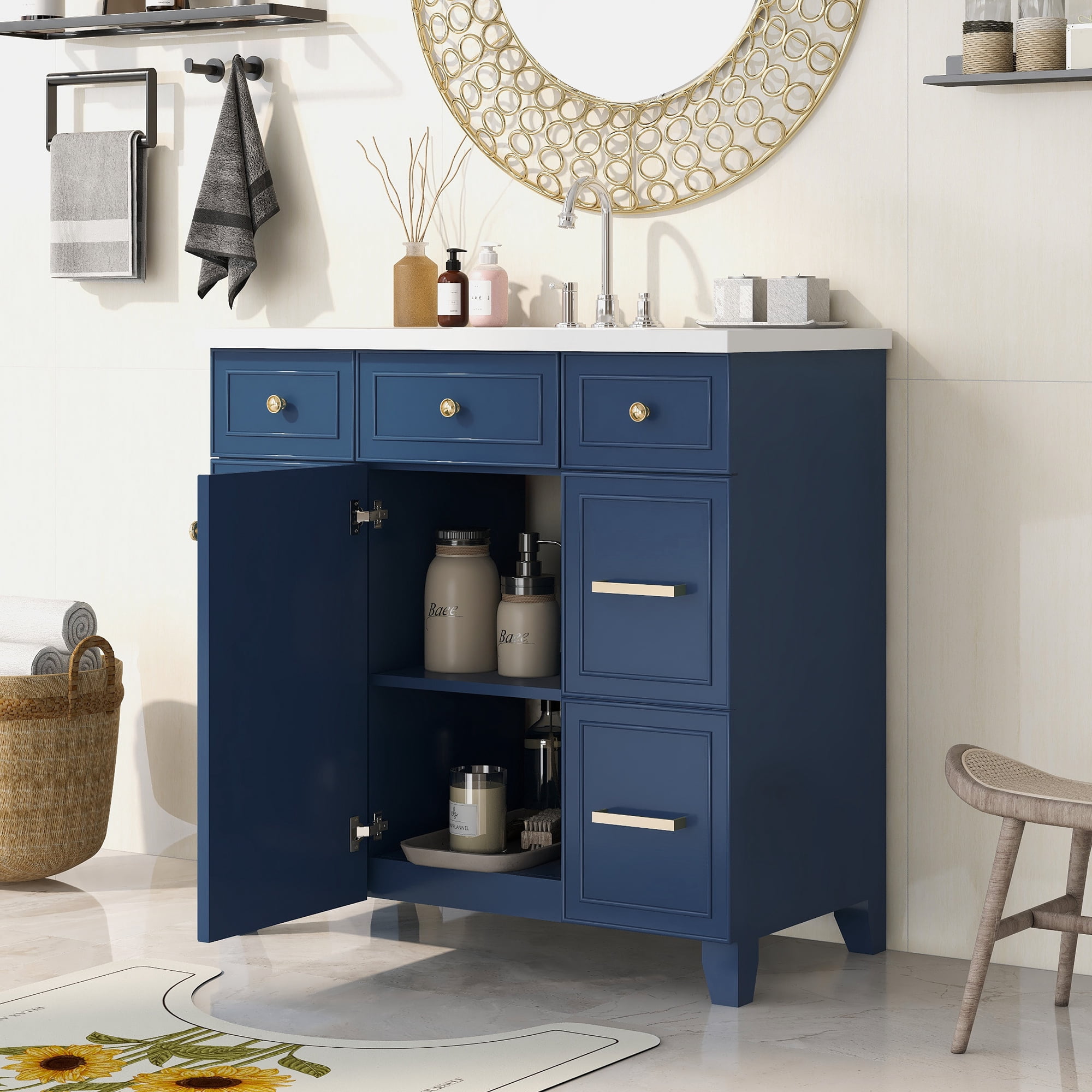Harper & Bright Designs 36" Bathroom Vanity Cabinet with Sink Combo Set, Contemporary Bathroom Shaker Cabinets and Vanities with Soft Closing Door and Drawer, Navy Blue