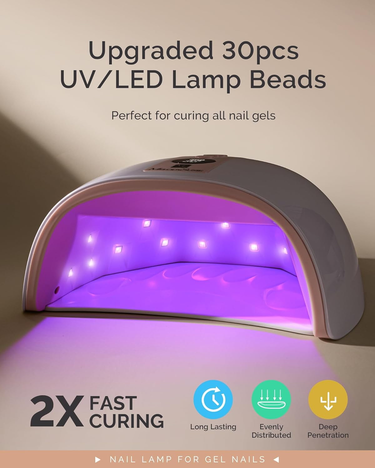 MelodySusie Rechargeable UV LED Nail Lamp, PLUS30G Cordless UV Nail Light with 3 Timer Settings