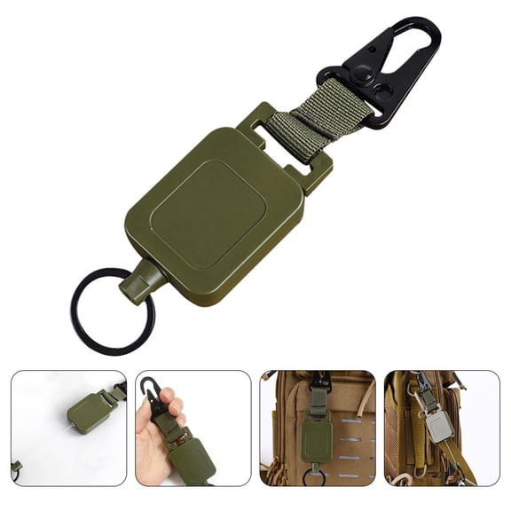 ROMANSENTIAL Olive Green Retractable Keychain Buckle Heavy Duty Steel Wire for Outdoor Mountaineering Camping Fishing