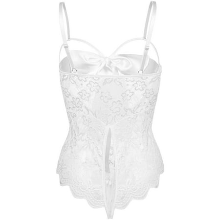 

B91xZ Lingerie For Women Knot Lingerie Tie Lace Front Front Bodysuit Teddy One-Piece Floral Womens Lingerie Snap White L