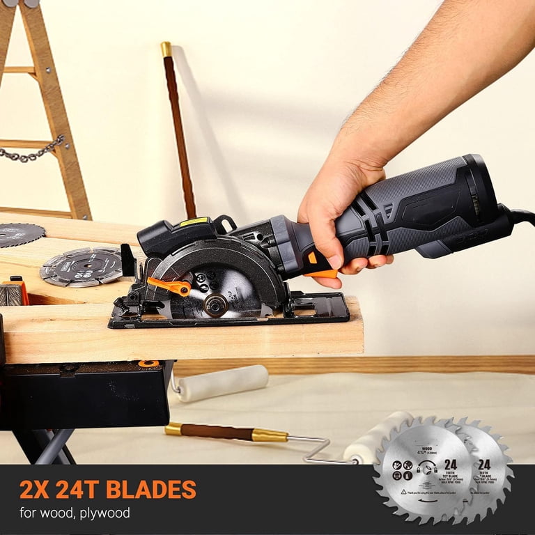 ENVENTOR 5.8A Mini Circular Saw With Laser Guide – 6 Blades, 3500 RPM, Adjustable Depth & Bevel For Wood, Tile, Metal, And More