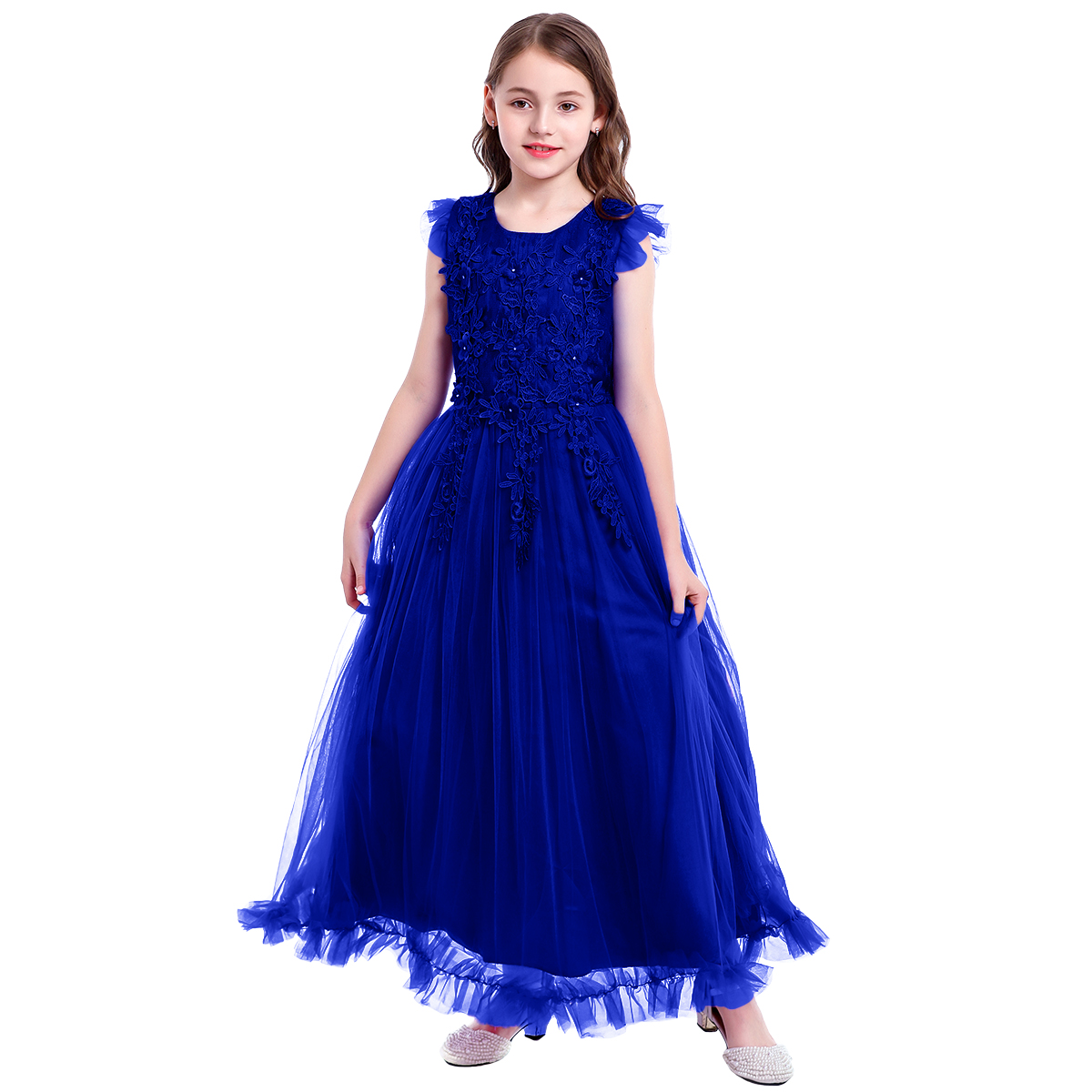 Ibtom Castle Girls Floral Maxi Dress Royal Blue photo 5
