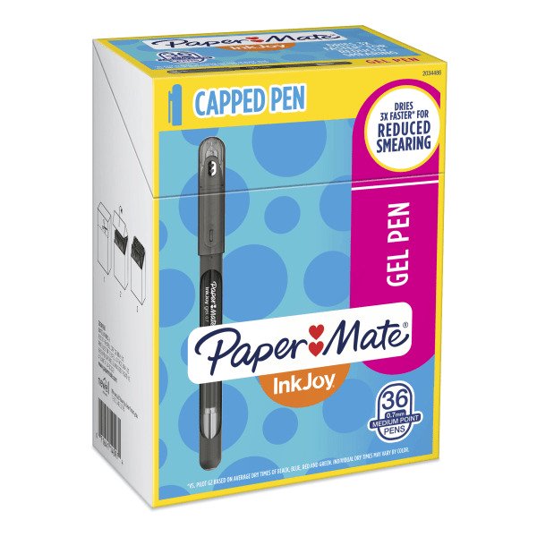 Paper Mate InkJoy Gel 600ST Stick Pens, Medium Point, 0.7 mm, Black, 36