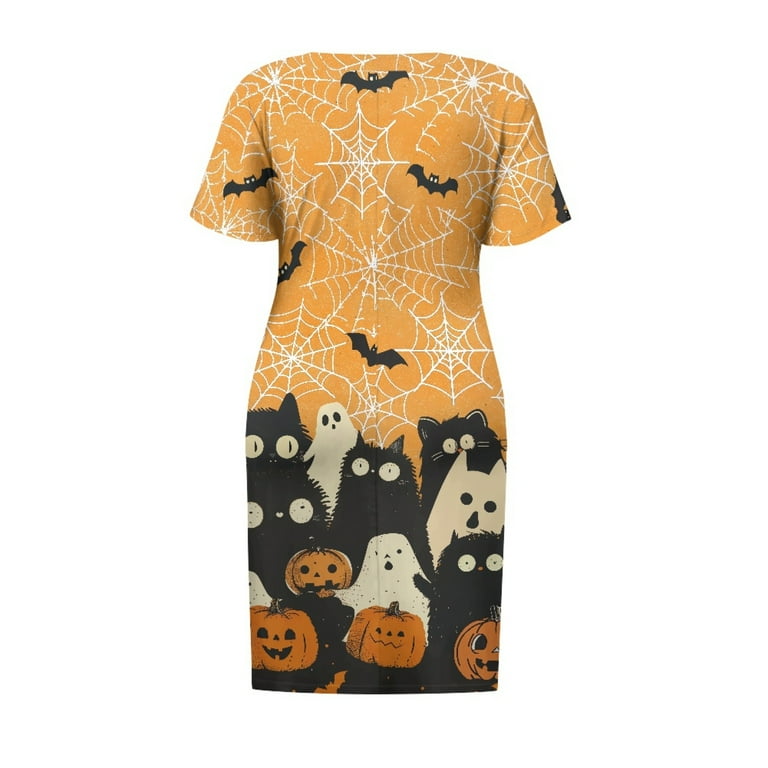 Yuyamidu Halloween Theme Short Sleeve Women Dresses Pumpkin Formal Special  Occession Dress Plus Size XL Ghost Ladies Summer Fall V Neck Midi Dresses,  Orange - Walmart.com