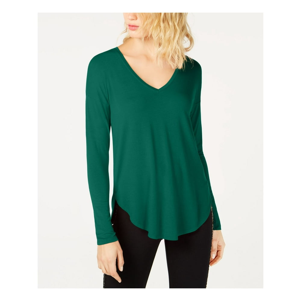 INC INC Womens Green Long Sleeve V Neck HiLo Top Size XS Walmart