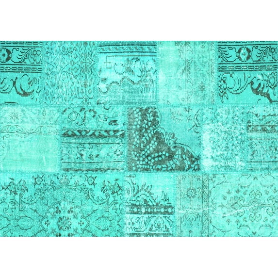 Ahgly Company Machine Washable Indoor Rectangle Patchwork Turquoise Blue Transitional Area Rugs, 3' x 5'