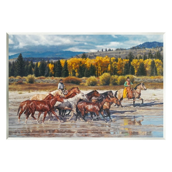 Stupell Industries Cowboys Galloping River Landscape Animals & Insects Painting Unframed Art Print Wall Art