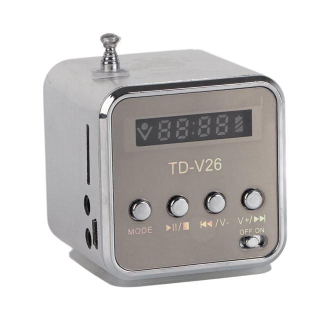 Mini altavoz reproductor de música Radio FM portátil PC soporte de moda tarjeta TF y disco U plateado