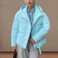 thumbnail image 3 of Gibobby Chamarra mujer invierno, Chamarra acolchada para mujer, manga larga, cuello alto, cierre completa, chamarra liso con capucha y bolsillo con capucha y cuello alto(Azul,XG), 3 of 5