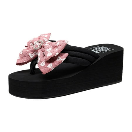 

Summer Fashion Rhinestone Ladies Holiday Rubber Sole Beach Wedge Flip Flops