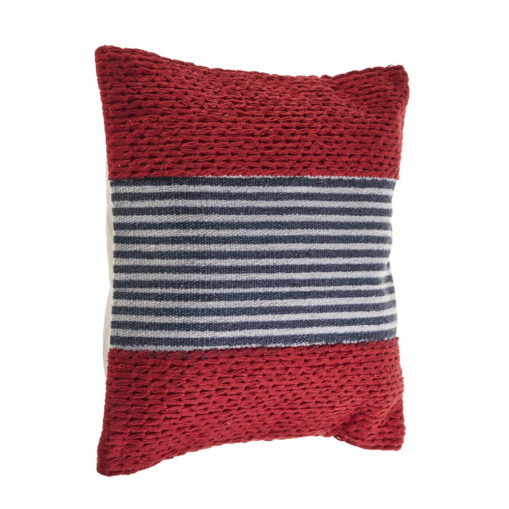 Ox Bay 20" x 20" Hand-Woven Red/ Blue Stripe Cotton Blend Pillow Cover