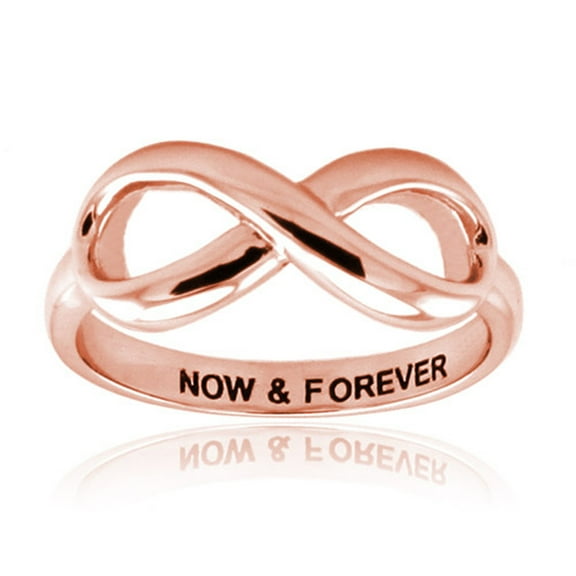 Tioneer Rose Gold Plated Sterling Silver Now & Forever Classic Iconic Infinity Symbol Promise Ring