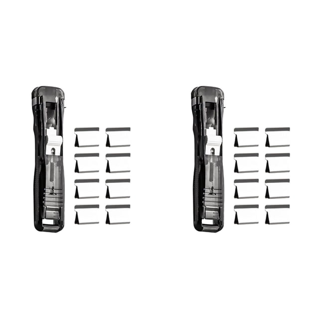 2Pack Portable Binder Clip Stapler - includes 16 Reusable Clips, Handheld Paper Clam Clip Dispenser, Mini Push Stapler, Reusable Handheld Fast Paper Clipper for Office Home