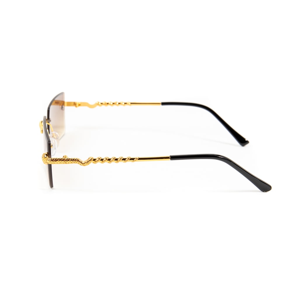 Men's Gold Frame Rimless Orange Peach Gradient Tint Hip Hop Buffs