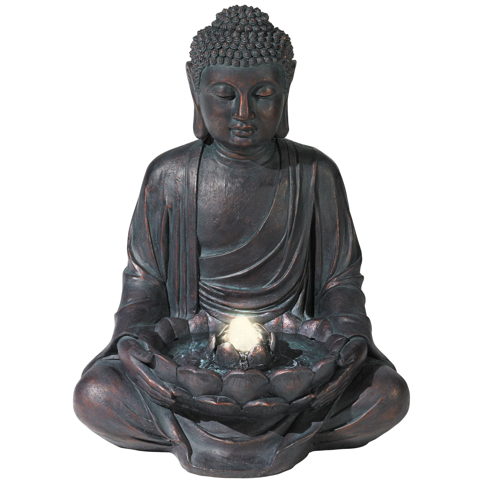 Meditating Buddha 24" High Large Zen Asian Indoor Outdoor Decor Resin Floor Fountain with Light LED Bubbler