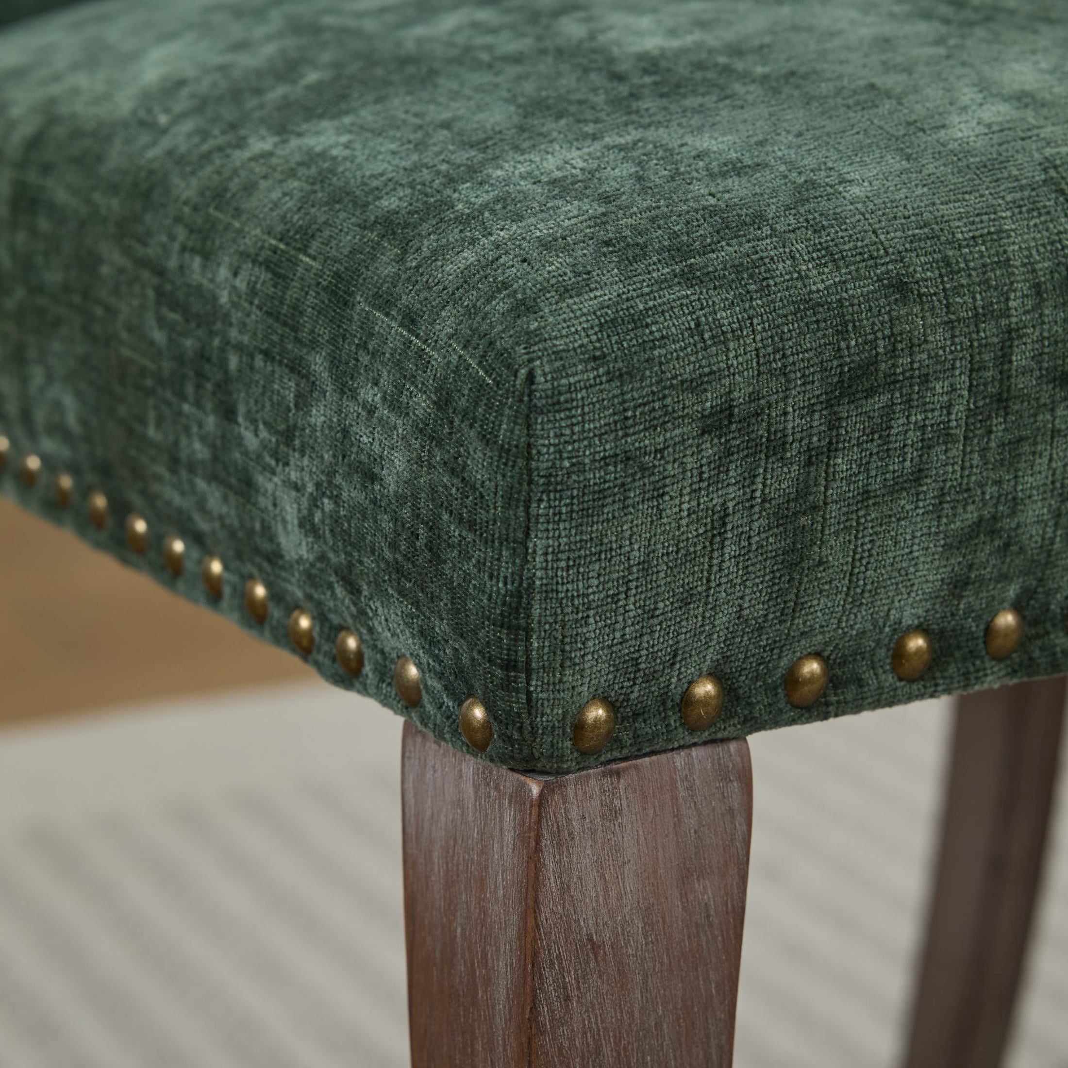 Noble House Set of 2 Tufted Chenille Upholstered Dining Chairs, Curved Solid Wood Legs, Olive Green