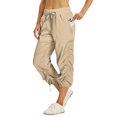 thumbnail image 2 of Womens Capri Cargo Pants Cinch Bottom Drawstring Breathable Cargo Pants Adjustable Pull on Quick Dry Elastic Waist Parachute Pants with Pockets Khaki L, 2 of 9