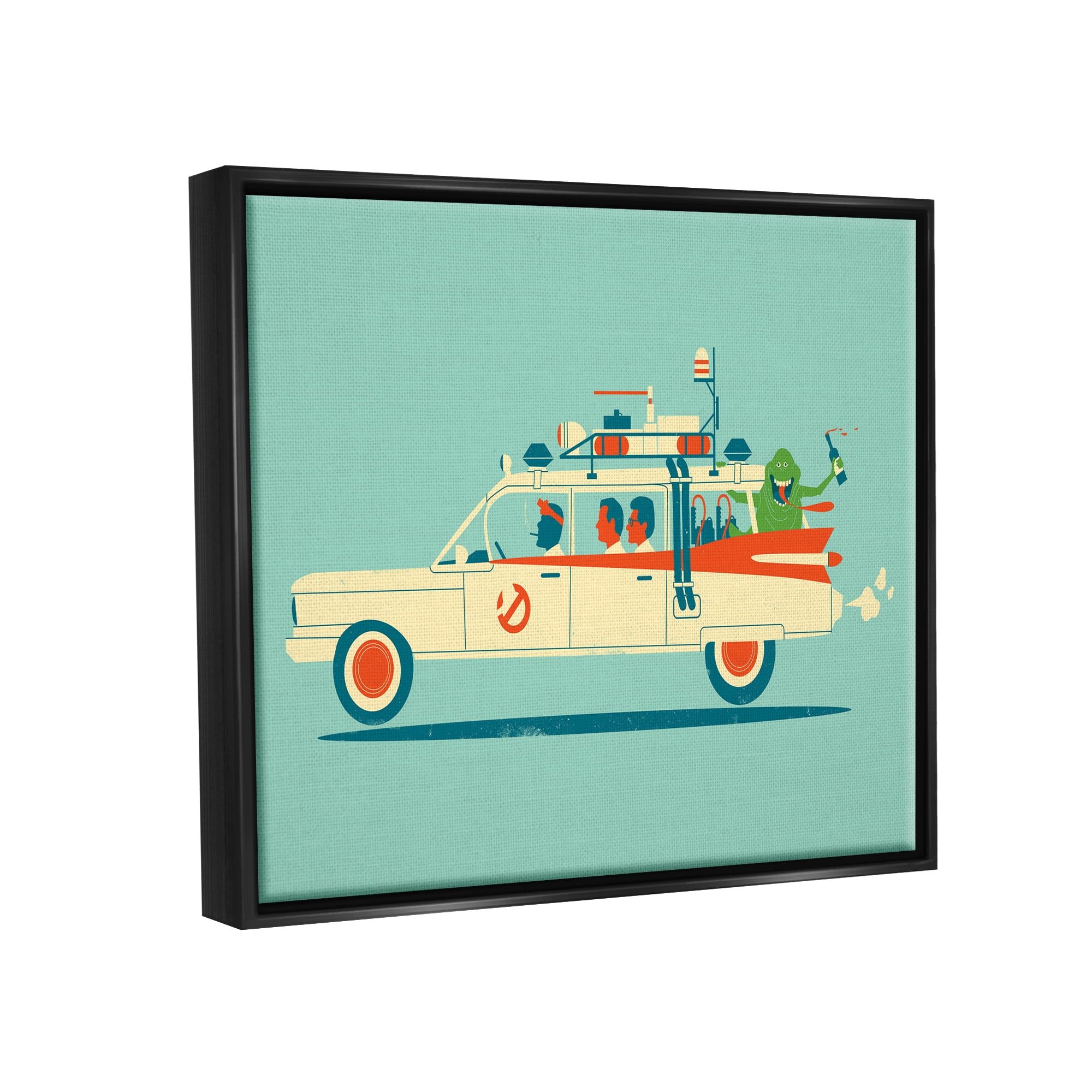 Stupell Industries People & Monster Car Transportation Painting Black Floater Framed Canvas Art Print Wall Art, 31 x 25