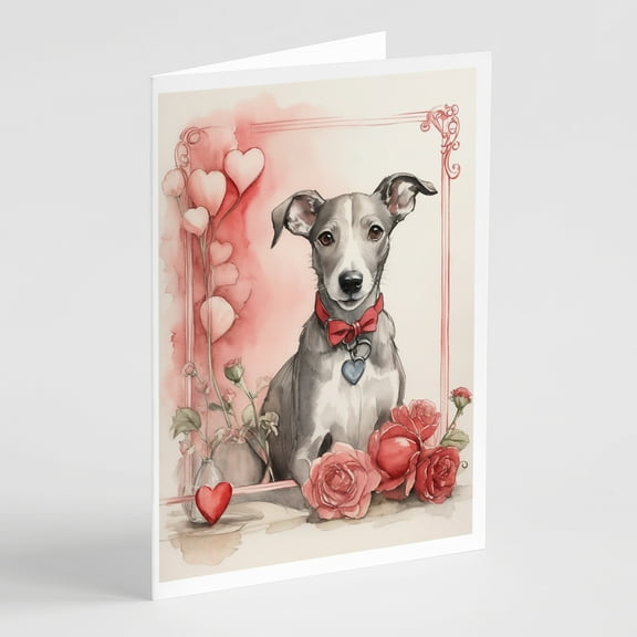 Whippet Valentine Roses Greeting Cards Pack of 8 7 in x 5 in